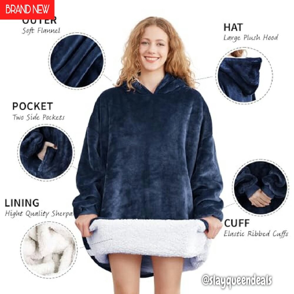 Oversized Sherpa Wearable Blanket Hoodie for Adults & Teens, Cozy Gift - Picture 5 of 8